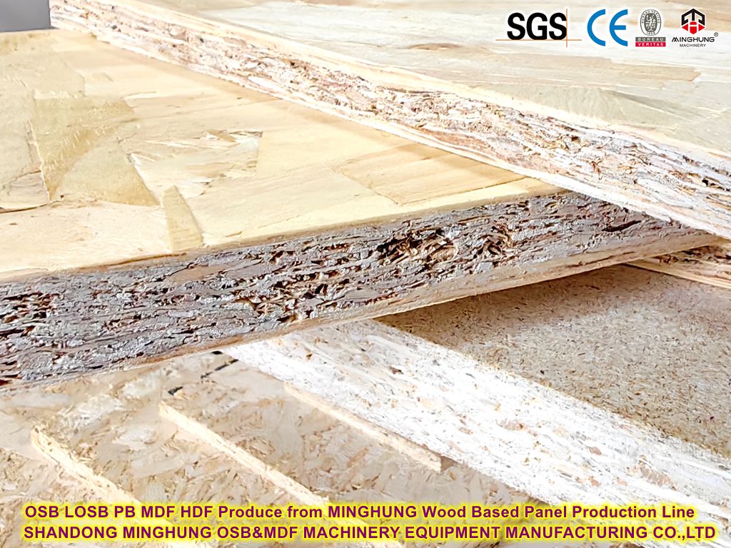 MINGHUNG ahşap tabanlı panel üretim hattından LOSB PB MDF HDF ürünleri